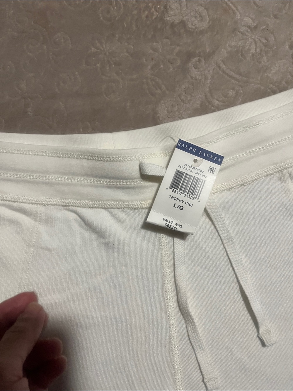 Ralph Lauren White Cotton-Blend Drawstring Athletic Shorts - Picture 2 of 4